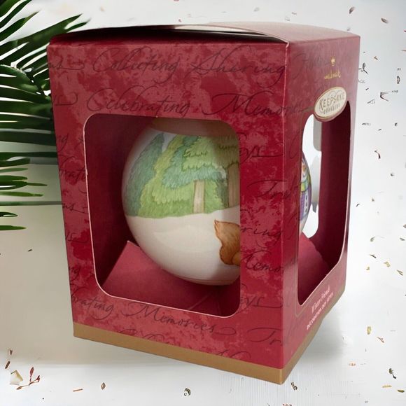 Hallmark Large Glass Ball Ornament Winter Friends 2001 Snowmen Forest Animals 4" - Picture 4 of 9